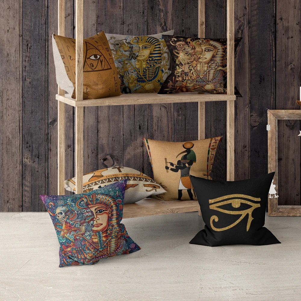 

Cushion Cover Cartoon Style Egypt Print Decorative Pillow Case 45*45 Linen Egyptian Pillowcases for Sofa Car Seat Living Room