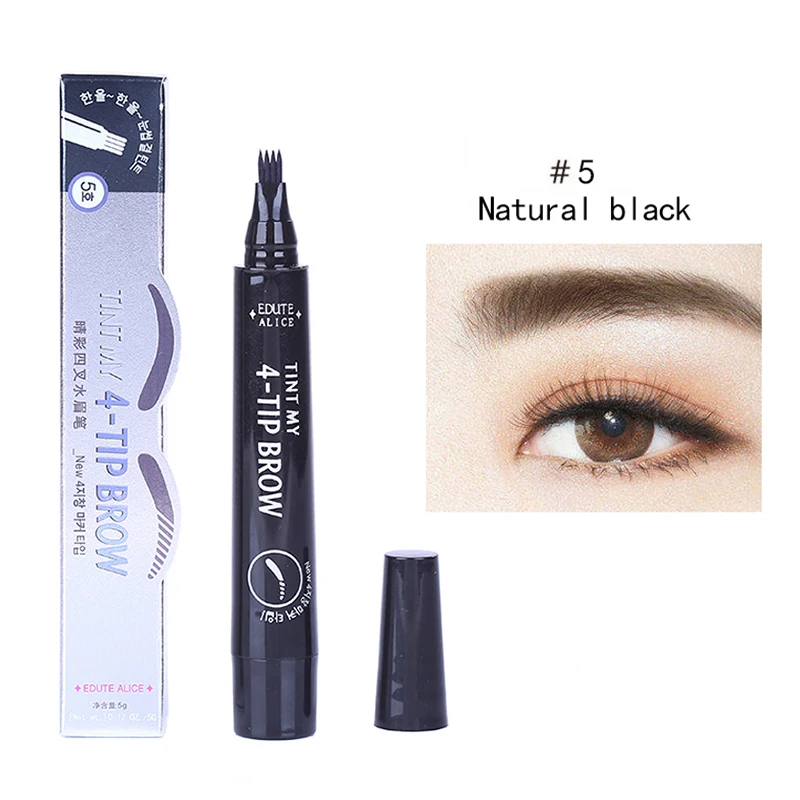 Natural 3D Microblading Eyebrow Tattoo Pen with 4 Micro Tips Superfine Sketch Liquid Eyebrow Pencil Waterproof Brow Tint TSLM2 - Color: 05