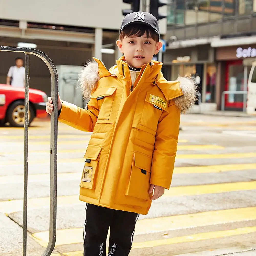 Autumn Winter Boys Jackets Fur Collar Baby Girls Down Coat Casual Children Hooded Outwear Girls Winter Down Jackets