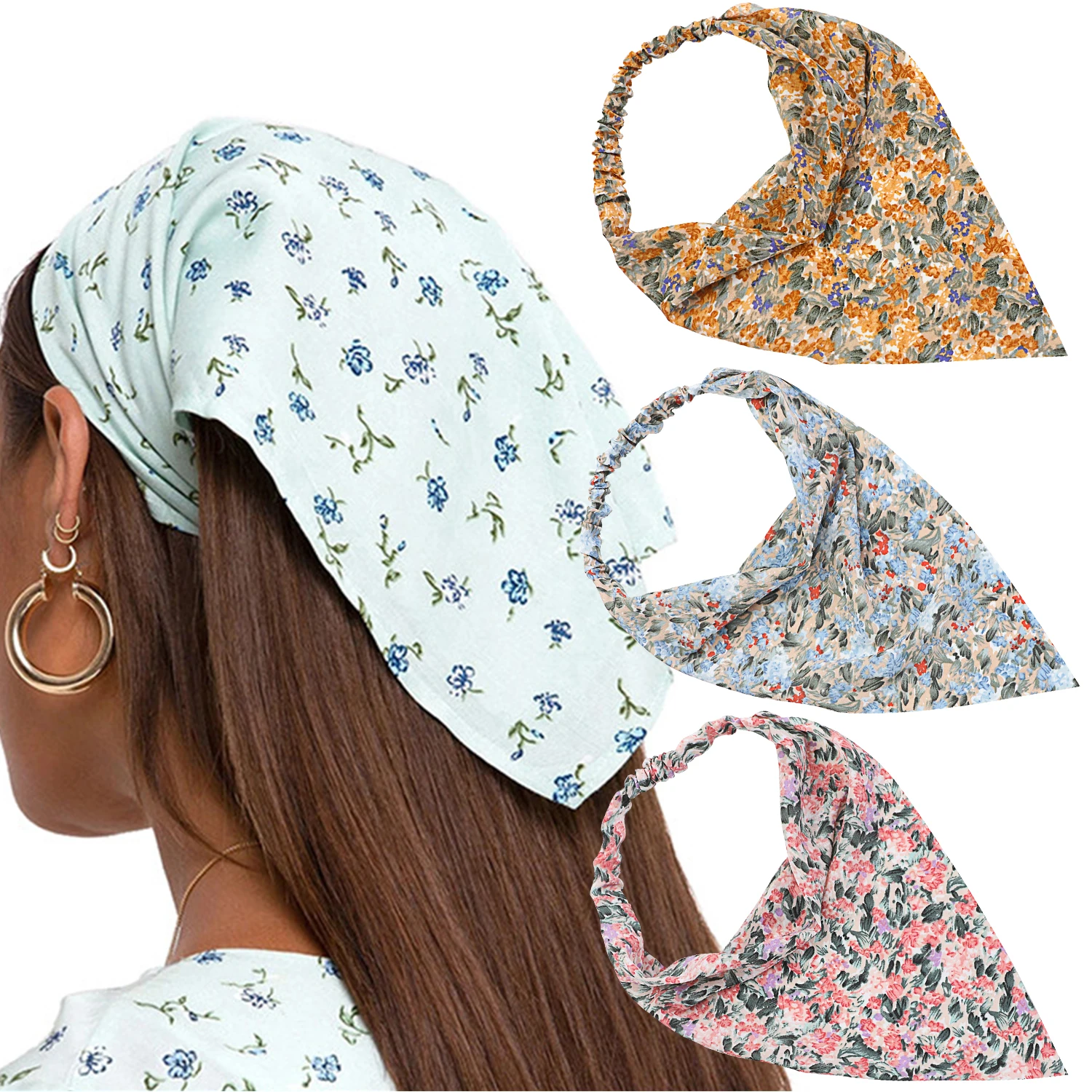 1Pc Fashion Floral Print Hair Scarf Women Headbands Head Scarf Elastic Hair Band Head Wrap
