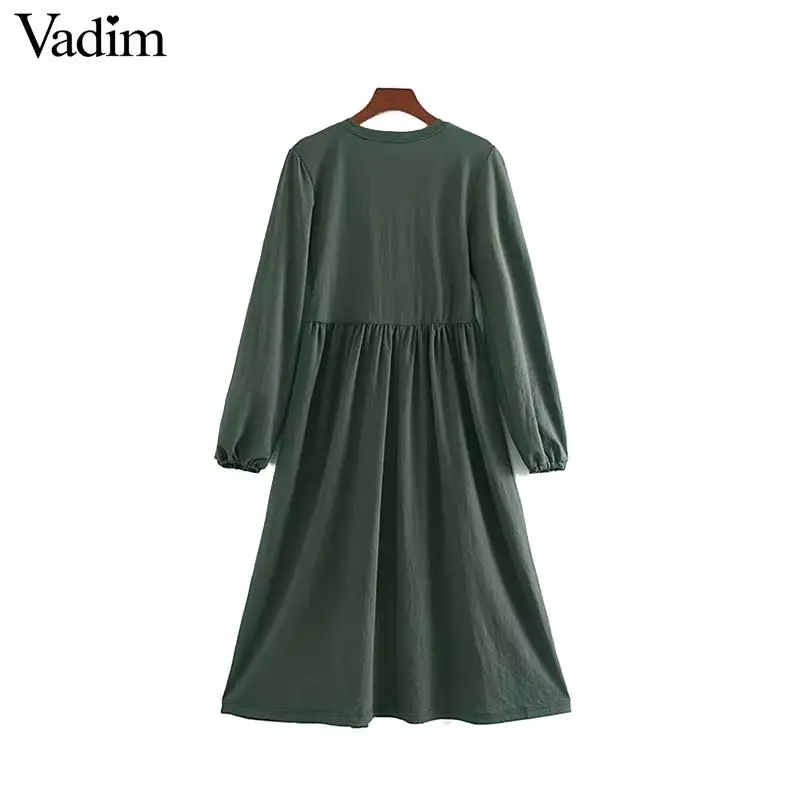 Женское элегантное платье vadim однотонное плиссированное платье миди с длинным рукавом женское повседневное черное бежевое зеленое стильное платье vestidos mujer QC997