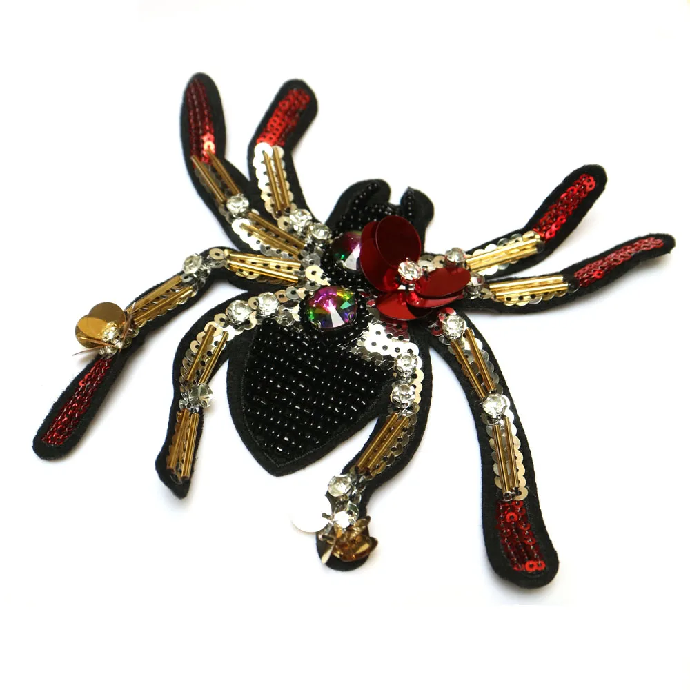 Fashion Handmade Spide Rhinestone Beaded Patches For Clothing Diy Sew On Patch Embroidered