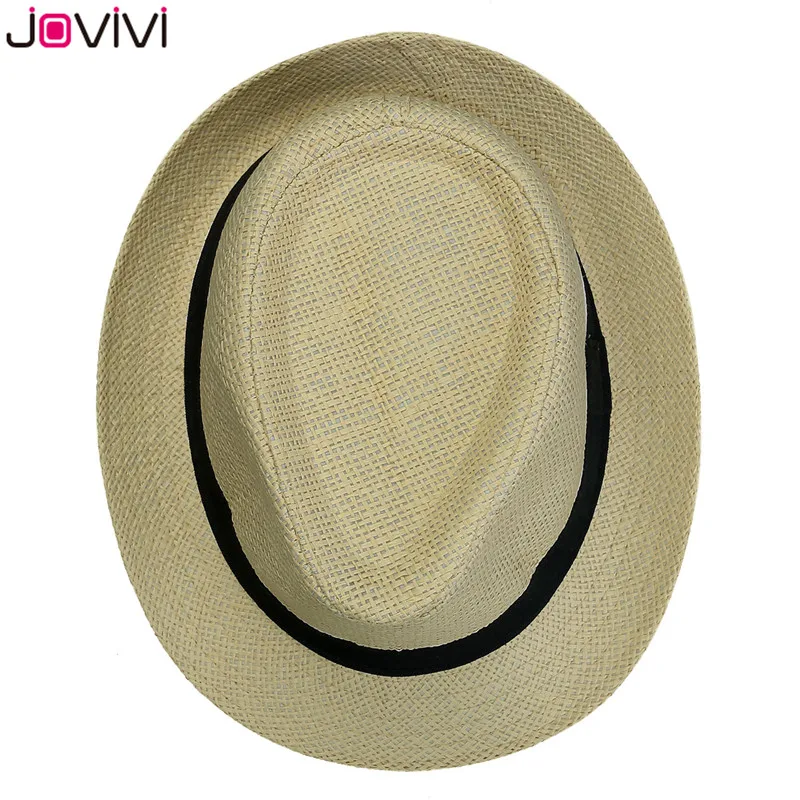 Jovivi 1x летняя соломенная фетровая шляпа унисекс с короткими полями, Пляжная солнцезащитная Кепка с черным поясом, шляпы для мужчин и женщин, джазовая шляпа, есть 4 цвета