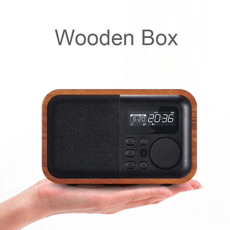  Remote Control Wooden Bluetooth Speaker With FM Radio Alarm Clock Display Time Support USB TF Card 