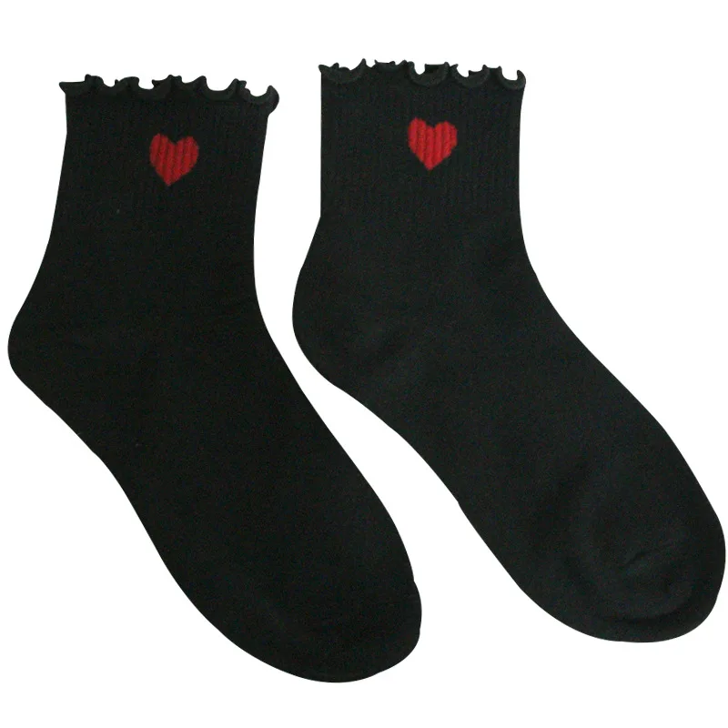 6 пар женские осенние полосатые хлопковые однотонные кружевные повседневные Дышащие Модные носки в горошек