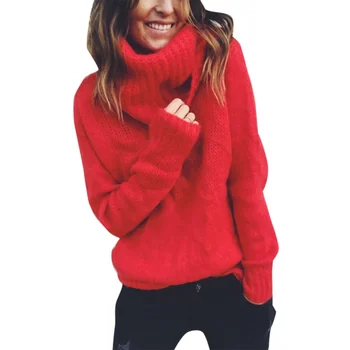 

Autumn Winter Womens Turtleneck Sweater Casual Long Sleeve Loose Knitted Jumper Warm Pullover Tops