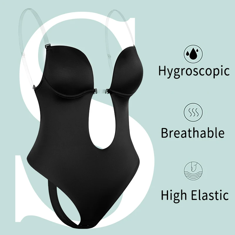 Women Backless Bodysuit Shapewear U Plunge Seamless Thong Strapless Full Bodysuits Plunging Deep V-Neck Body Shaper For Wedding tummy tucker