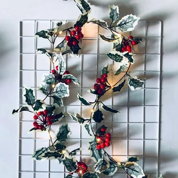 

Artificial Red Fruit Rattan Leaves Home Decor Wedding Decoration Plants Plastic Green Long Vine Fake Foliage Christmas Party