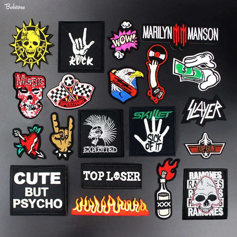 Rock Band Music Patches Badges Stripes on Clothes Jackets Ironing DIY  Applique Sewing Supplies Punk Red Stickers