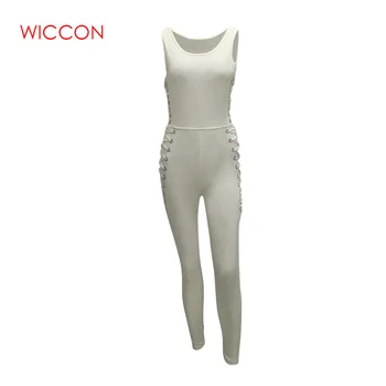 

New Fashion Women Body Side Cross Straps Hollow Out Jumpsuits Sleeveless Bodycon Solid Bodysuits