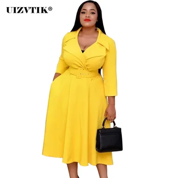 

Spring Summer Dress Women 2020 Casual Plus Size Slim Notched Office Dresses Elegant Sexy Bandage Ball Gown Long Party Dress 3XL