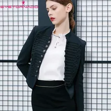 Женская Осенняя однобортная короткая куртка с цветочным узором и пуговицами, повседневная бейсбольная черная Базовая куртка-пилот, пальто E7526