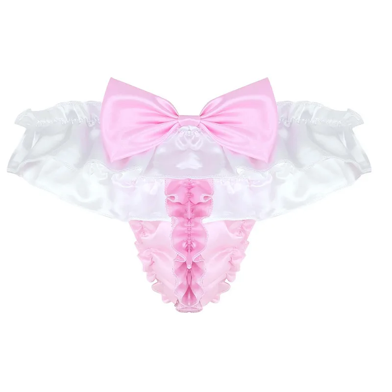 Мужское нижнее белье SISSY, гофрированные, с оборками, с бантом, низкая посадка, блестящее мягкое атласное бикини, трусы с высоким вырезом, трусики-танга, мужские трусики для геев