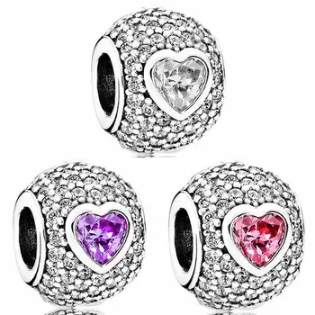 

New 925 Sterling Silver Bead Charm Sparkling Captivating Pave Heart With Crystal Beads Fit Original Bracelet Bangle Diy Jewelry