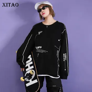 

XITAO Korean Style Loose Sweatshirt Letter Print Hip Hop Lazy Oaf Women Clothes 2020 Spring Trend Plus Size Women Tops XJ3994