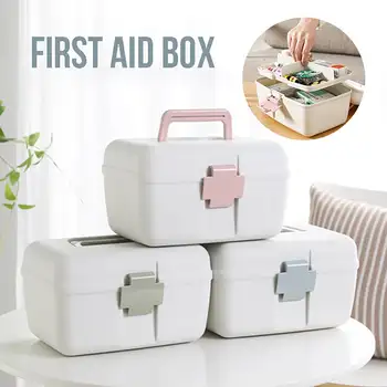 

Family First Aid Box Emergency Kits Case Portable Wound Treatment Pills Storage Box For Home Car Travel 3 Colors