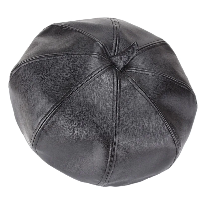 

Fashion Women's PU Leather Octagonal Cap Autumn And Winter Style Solid Color Vintage Style Beret Hat Leisure Newsboy Caps TBG753
