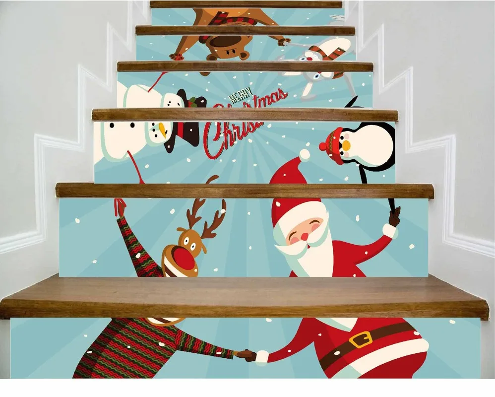 

6Pieces/setSLT005 Christmas Snowman 3D Simulation Stair Stickers Waterproof Fashion Creative Steps Decorative Wall Stickers Home