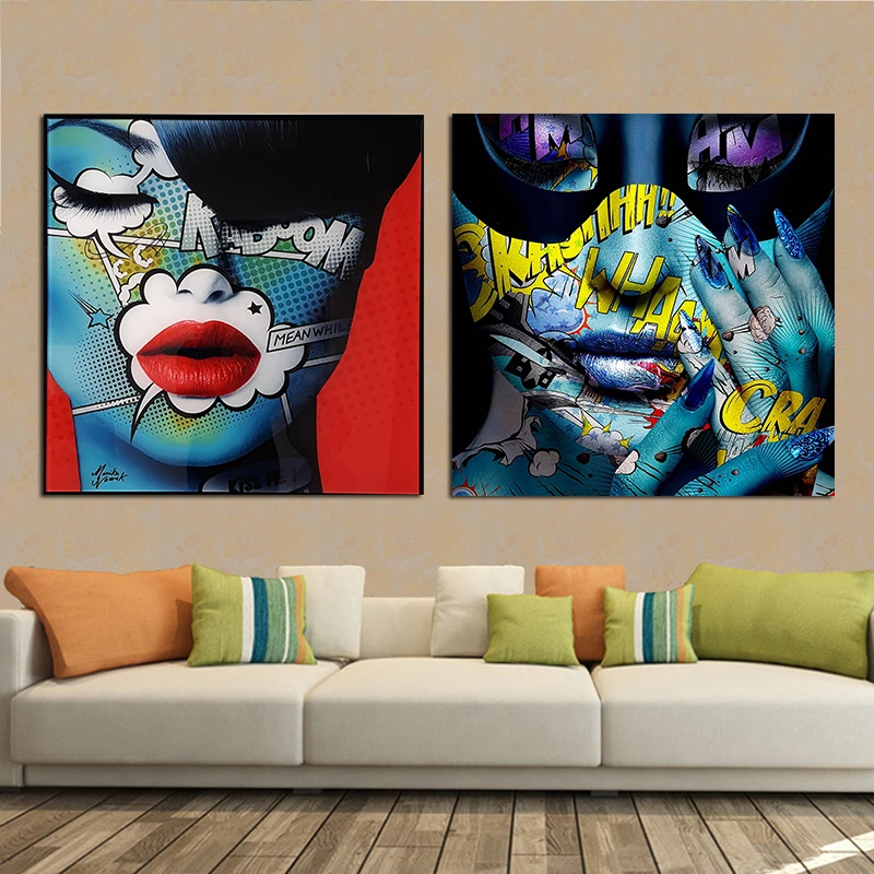 Colorful Pop Graffiti Gadis Wajah Lukisan Kanvas Untuk Poster Dan Cetakan Dekoratif Gambar Karya Seni Dekorasi Dinding Untuk Ruang Tamu Painting Calligraphy Aliexpress