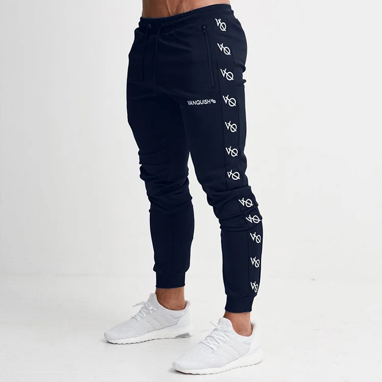 

Cross Border for Muscle Brother Sports Fitness Men's Printed Words Zipper Casual Skinny Pants Autumn & Winter Slim Fit Stretch T