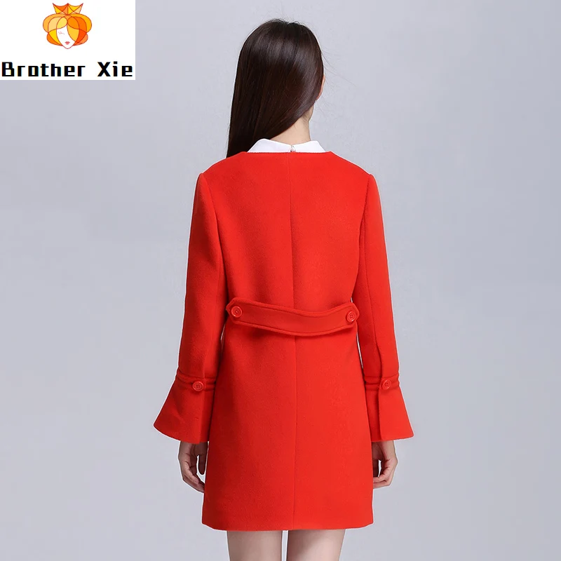 

Elite Lotus Leaf Sleeve Single-row Button Wool Overcoat Embroidered Long Korean Wool Overcoat