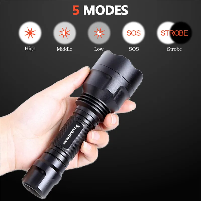 Super bright T6 XML L2 Q5 Led Powerful Tactical Flashlight 5 lighting modes Torch use 18650 Battery for camping nightwalking