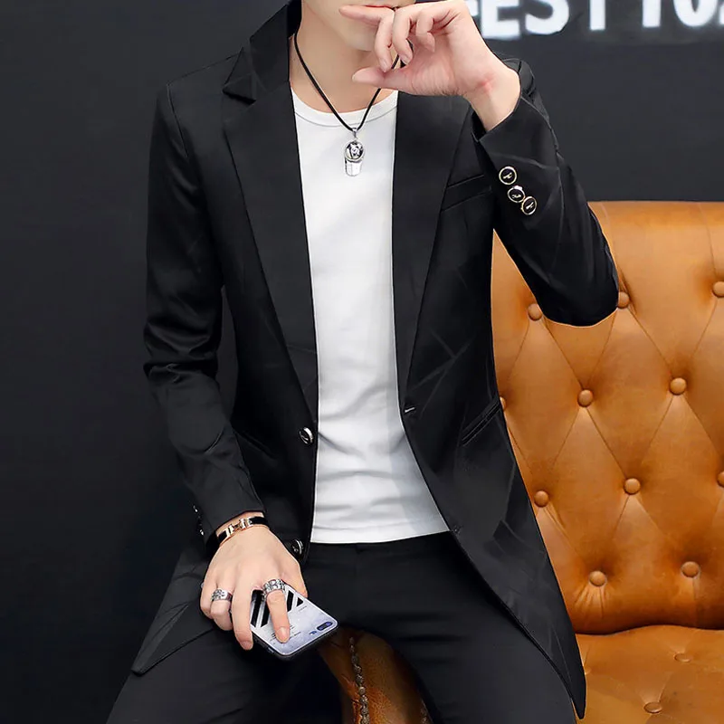 Men Blazer Long 2019 New Arrival Spring And Autumn Male Leisure Suit Pocket Handsome Coat Casual Korean Style Hot sale X09