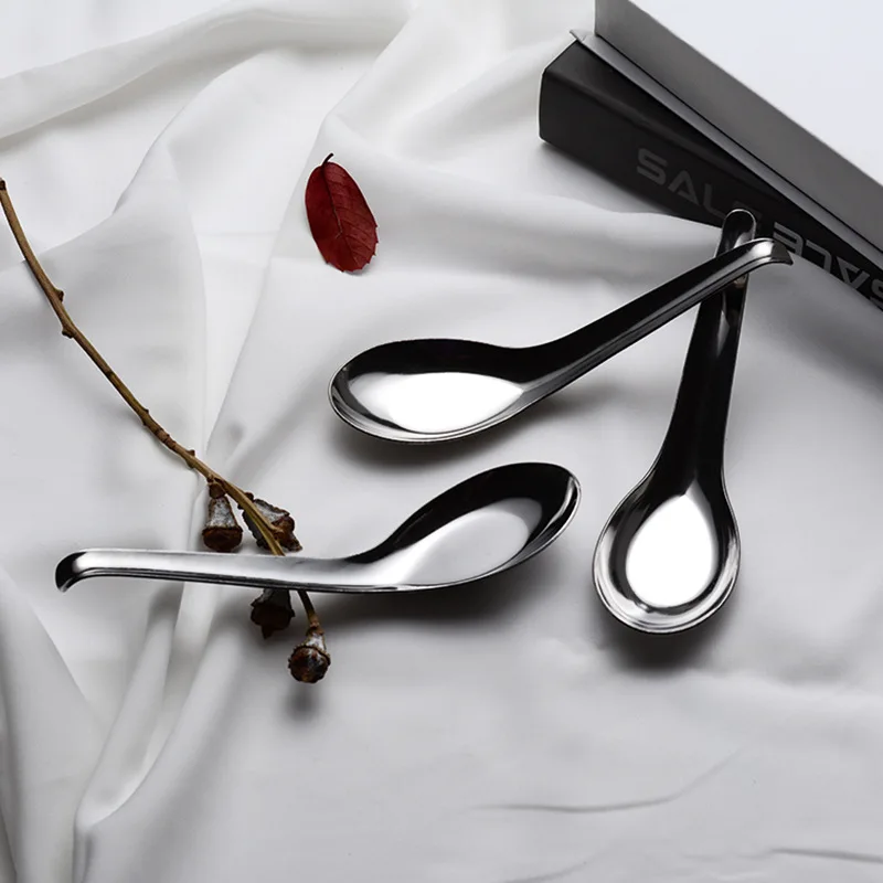 304 Stainless Steel Flat Spoon with Hook 1mm Thick Wandering Peddler Tableware Multi-Specification Classic Chinese Style Spoon C