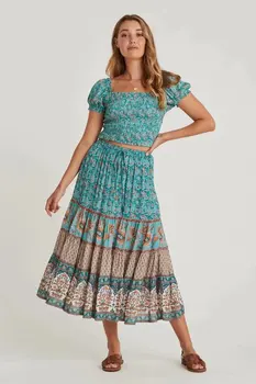 

2020 Fashion Bohemian Dress Trendy Women Skirt Floral Print New Ethnic Clothing Design Charm Leisure Long Dress Holiday Party