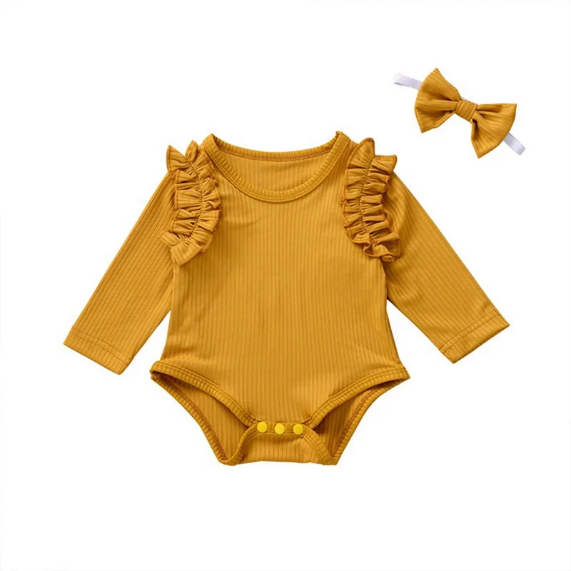 

Newborn Baby Girl 2PCS Autumn Clothes Set Ruffle Solid Romper Jumpsuit Outfit For 0-2Y Kids Jumpsuit Kids Baby Outfits Clothes