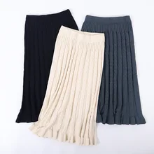 Женские вязаные юбки осень зима Толстая Теплая юбка миди эластичная лента Высокая талия Тюлевая юбка для леди