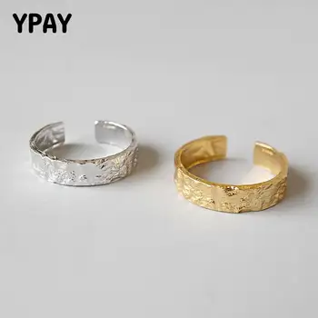 

YPAY Irregular Concave-Convex Simple Ring 925 Sterling Silver Tin Foil Paper Open Ring For Women Anti-Allergy Jewelry YMR521
