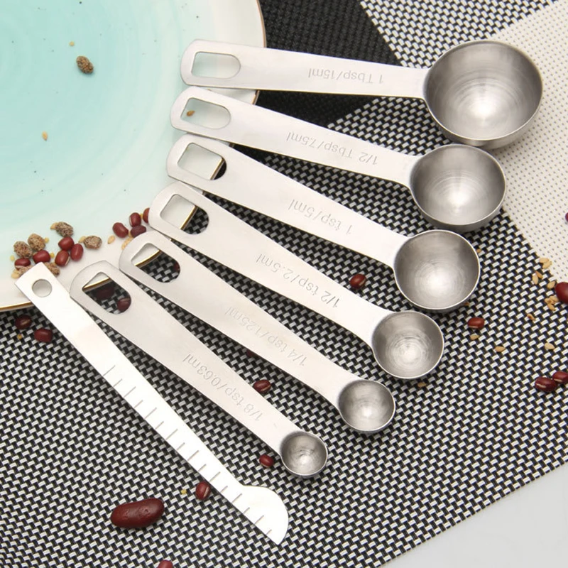 6 pcs/set Measuring Spoons Stainless Steel Seasoning Coffee Tea Measuring Spoons With Scale Bakery Tool Kitchen Supplies