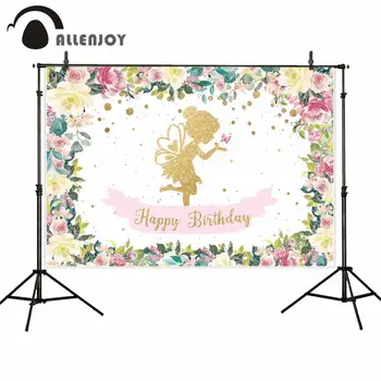 

Allenjoy Flowers Spring Background Cloth Banner Angel Butterflies Baby Shower Backdrop Happy Birthday Party Curtains Photozone