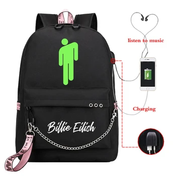 

New Pink Bookbag 10 Color Billie Eilish Backpack School Bags for Teenage Girls Womens Backpack Usb Charge Laptop Travel Backpack