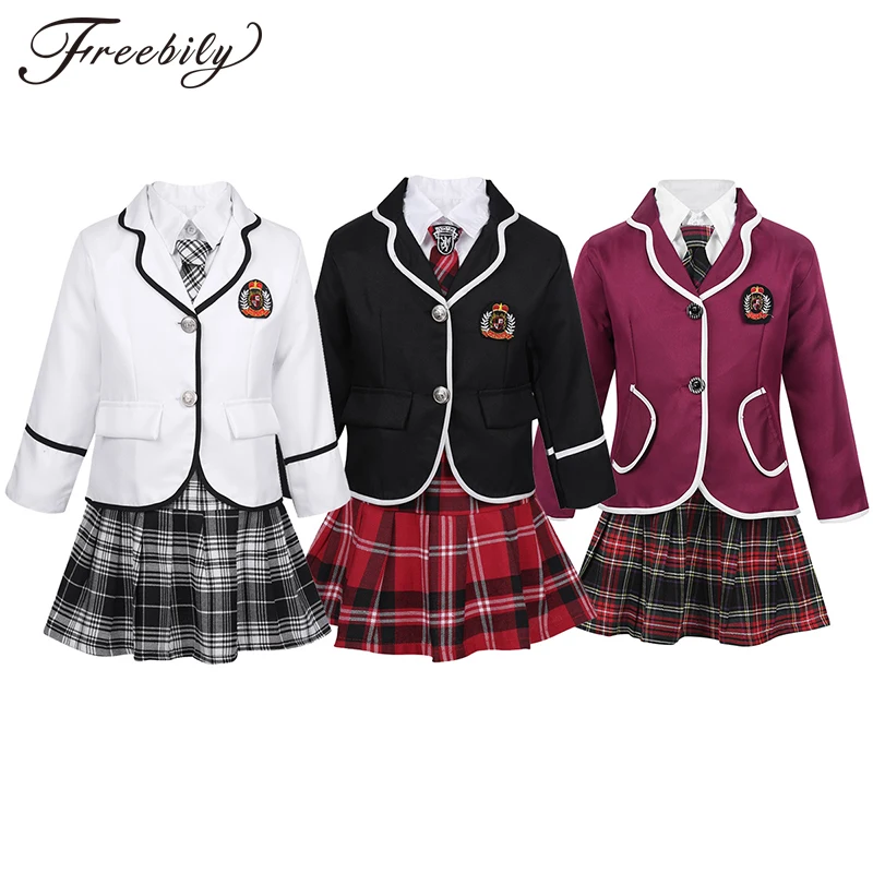 Kids Teens Japanese Anime Cosplay Students Costume Girls British Style School Uniform Coat Shirt Tie Mini Skirt Set japanese school uniform,japanese schoolgirl skirt