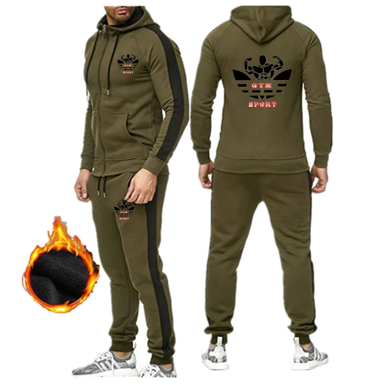 New Tracksuit Men Sporting Fleece Thick Hooded Brand-Clothing Casual Sportswear Male Jacket+Pants Warm Outside Winter Sweatshirt