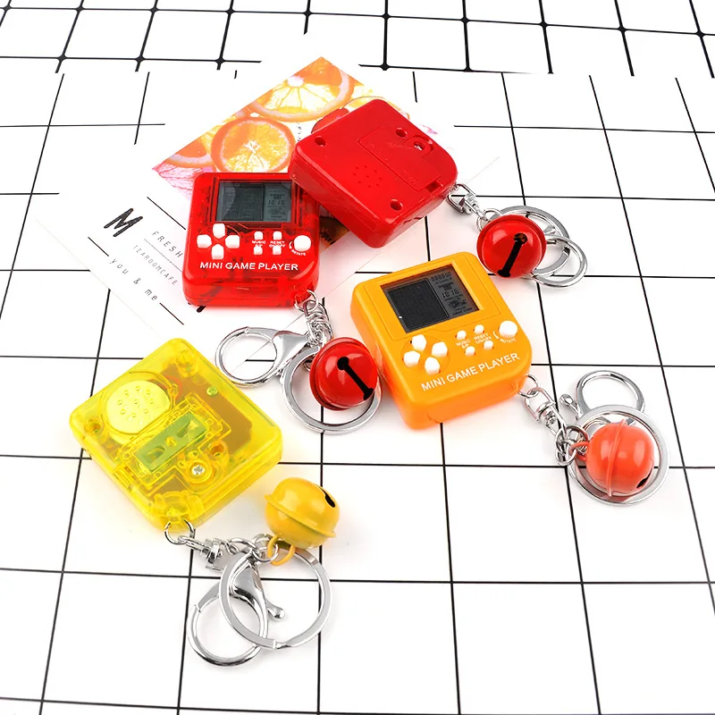 New Mini Classic Game Keychain Men Retro Nostalgic Children's Handheld Toy Tetris Key Chain Bell Car Key Ring Bag Charms Trinket