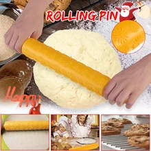 Newest 37cm Christmas Embossing Rolling Pin Baking Cookies Noodle Biscuit Fondant Cake Yellow Dough Engraved Roller