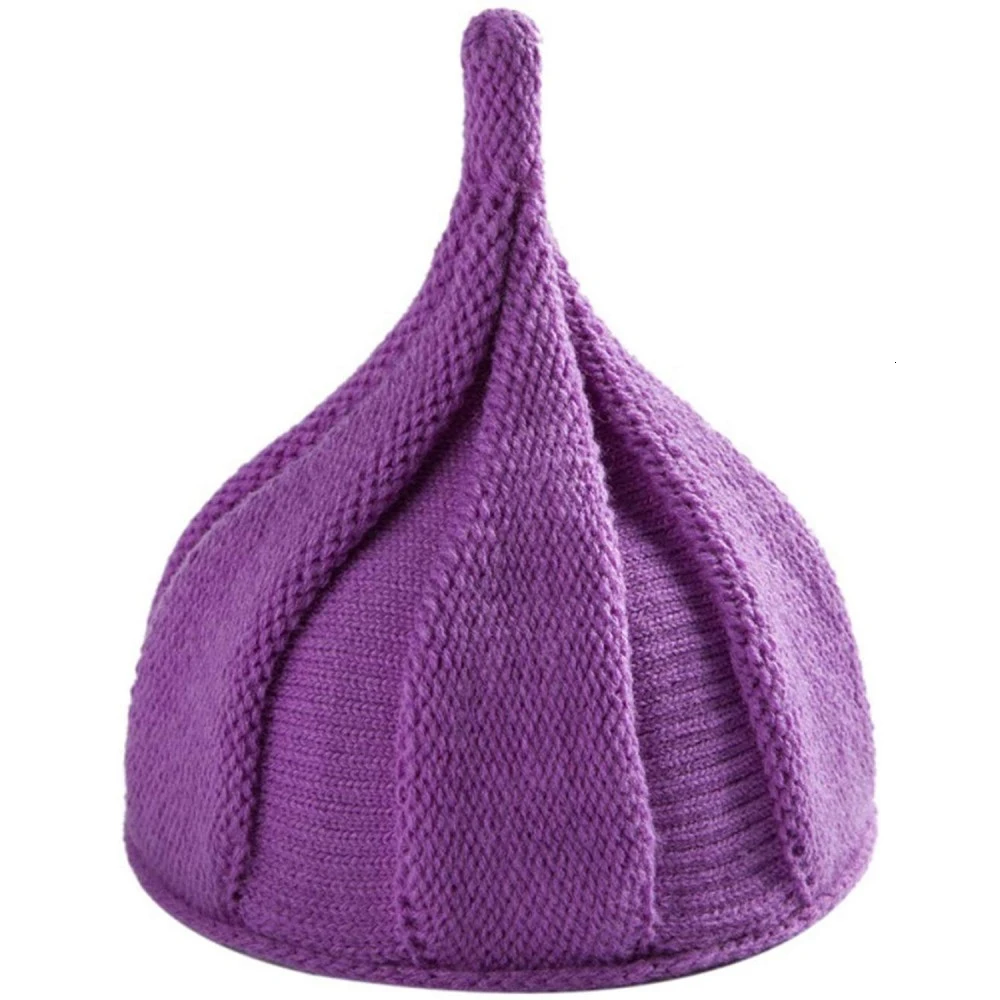 Детская зимняя шапочка, классическая плотная вязаная женская шапка с острым носком, модные разноцветные шапочки-бини, женские прекрасные шапки, детская шапка - Цвет: Purple