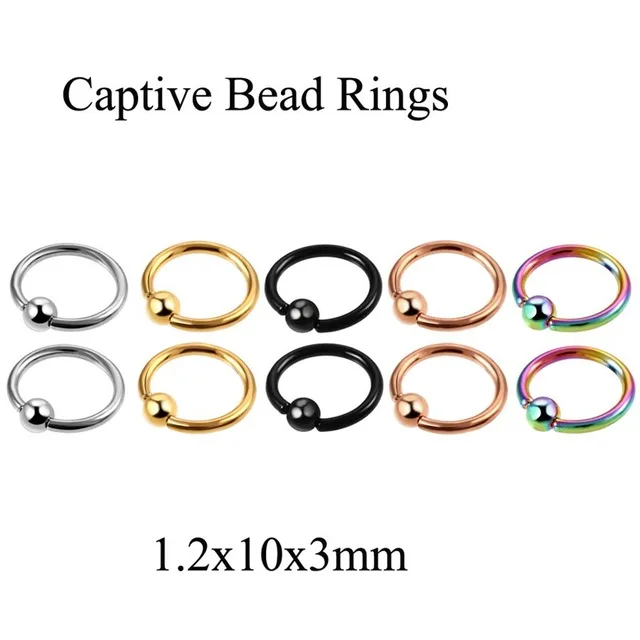 Captive rings 10mm 10 шт./лот стальное кольцо для губ 16 г гвоздик для козелка смешанные цвета ухо спиральный для хряща обруч серьги козелок Грач пирсинг ювелирные изделия - Окраска металла: Captive rings 10mm