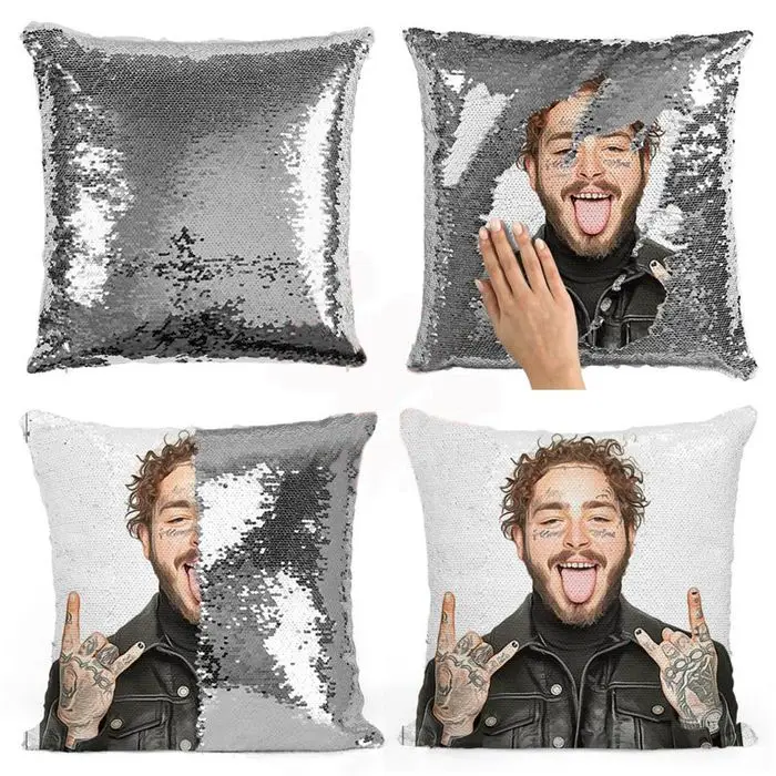 Подушка с пайетками Post Malone | наволочка с пайетками | двухцветная подушка | подарок для нее | подушка | Волшебная подушка - Цвет: silvery