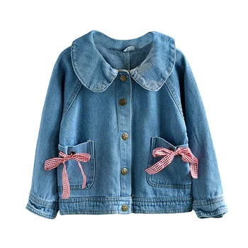 

Baby Spring Autumn Jackets for Kids Girls Solid Color Bow Comfort Slim Cotton Warm Children Coat Denim Jeans Tops Clothes N