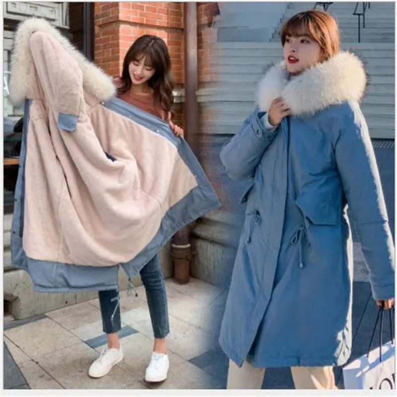 Зимние парки Зимние флисовые женские парки пальто с капюшоном меховой воротник толстые теплые зимние куртки зимнее пальто большие карманы M085