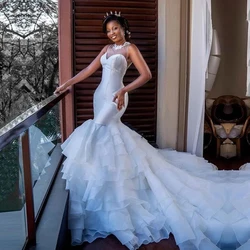 Charming Wedding Drsses for African Bride 2022 New Tiered Sleeveless High Neck Mermaid Bridal Gowns Aine Dress свадебное платье