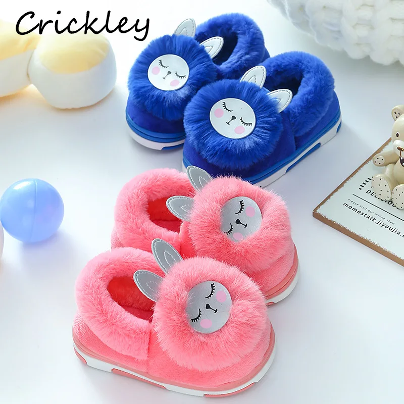 

Winter Cartoon Lovely Rabbit Pattern Kids Slippers for Girls Warm Non Slip Indoor Shoes Toddler Boys Thickening Home Slippers