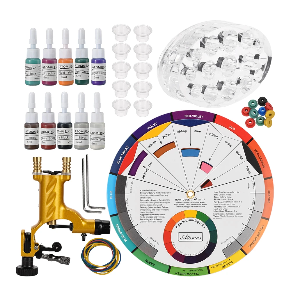 Gold Набор для тату-машинки De Tatuagem Complet Professional Tatto Best Caneta Tatoo Rotary Kalici Makyaj Setleri Tatuajes Makeup Set - Цвет: Gold