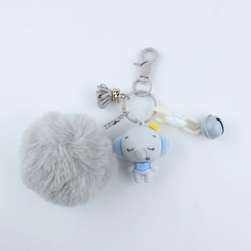 Серый Плюшевая подвеска, мягкие игрушки, многоцветная, Kawaii, смола, слон, волосы, мяч, пара, брелок, подвеска для машины, сумка, ключ, украшения, игрушки для девочек - Цвет: Серый