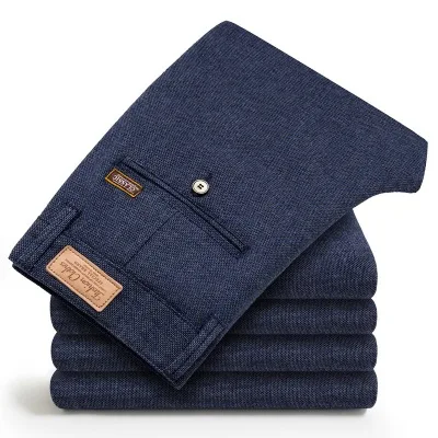 Blue gray Новые отполированные мужские брюки из хлопка и льна, мужские повседневные брюки, мужские облегающие модные бизнес Стрейчевые Молодежные деловые прямые ко - Цвет: Blue gray