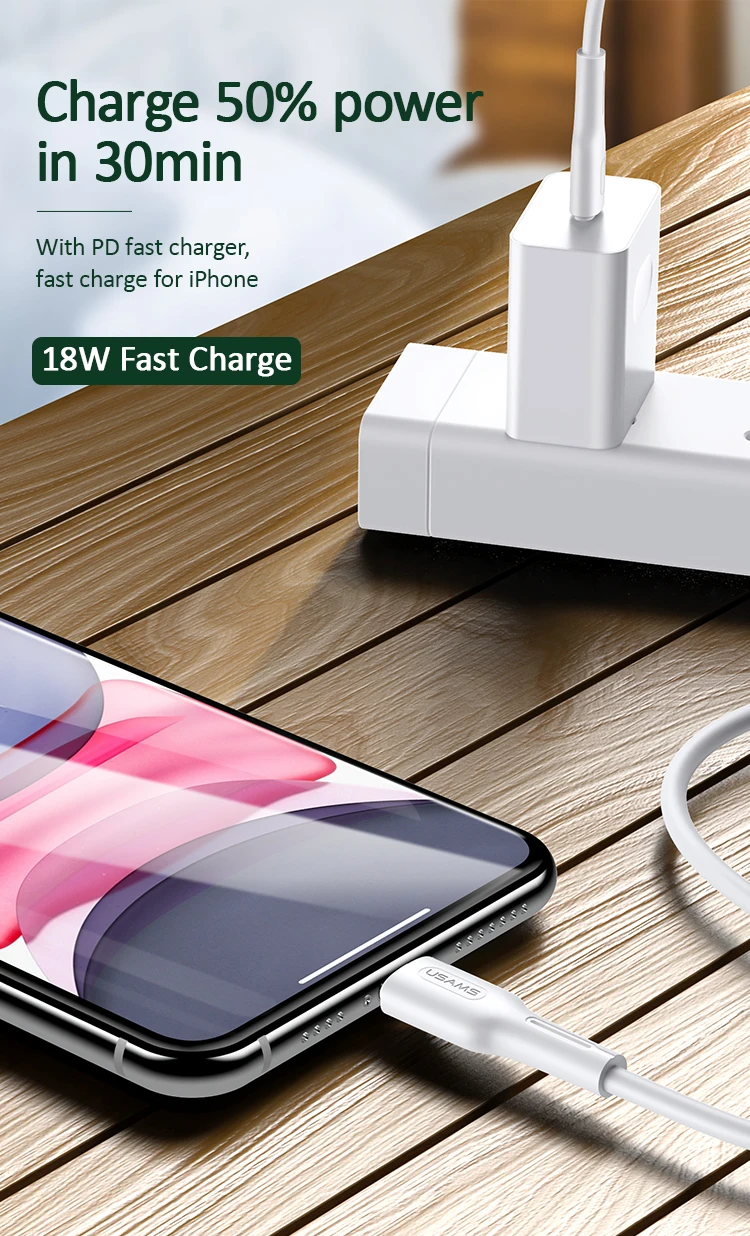 USAMS для usb c к Lightning зарядный кабель для iPhone xs max xr 8 7 6s plus 5S 11 ipad pro быстрое зарядное устройство PD кабель 18 Вт 30 Вт провод